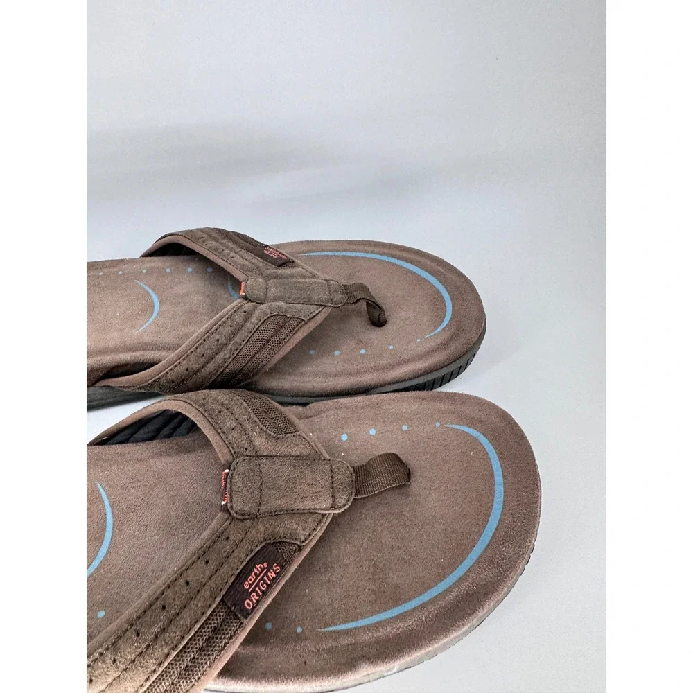 Earth Origins Santino Flip Flops Mens 10 Brown Leather Comfort Sandals